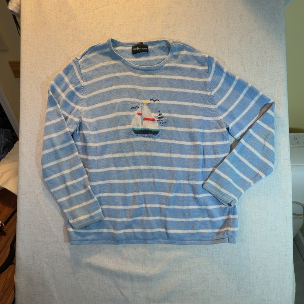 Sag Harbor Sport Pullover Sweater Sailboat Embroidered Women's Size XL